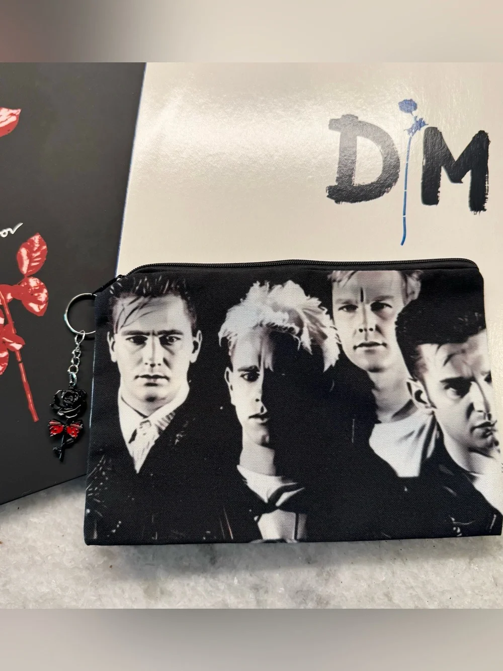 New Depeche Mode Retro 80s 90s Style Zippered Fabric Makeup Bag w/ Rose Charm
